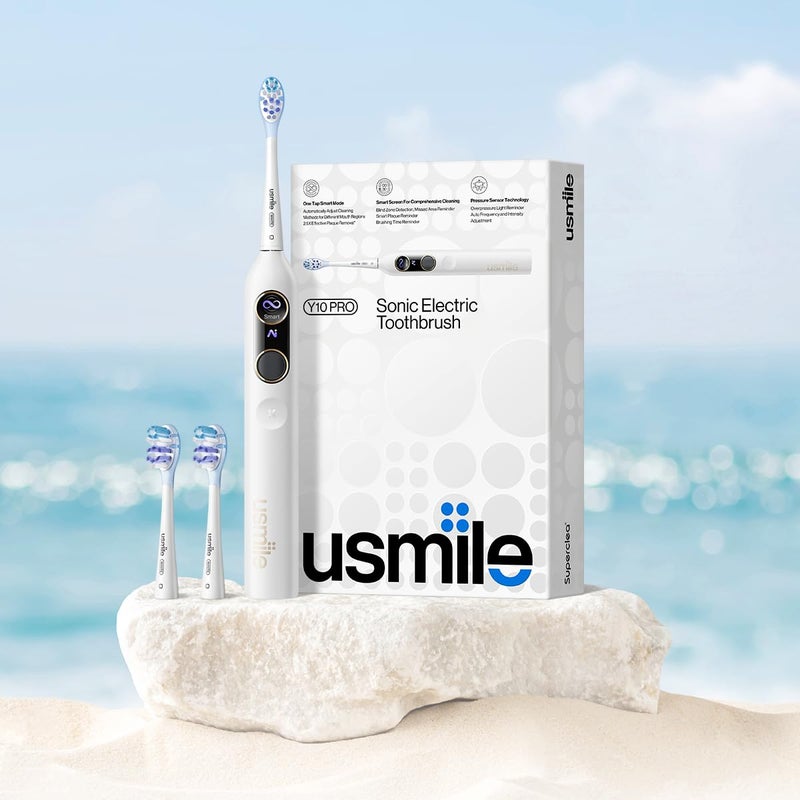 usmile Y10 PRO Rechargeable Electric Toothbrush with Smart Display, Missed Spot Detection, Pressure Sensor, 180-Day Battery Life, IPX8 Waterproof, Travel-Friendly with 2 Brush Heads - Image 2